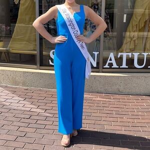 Women's Straight Neck Wide-Leg Jumpsuit in Bright Blue